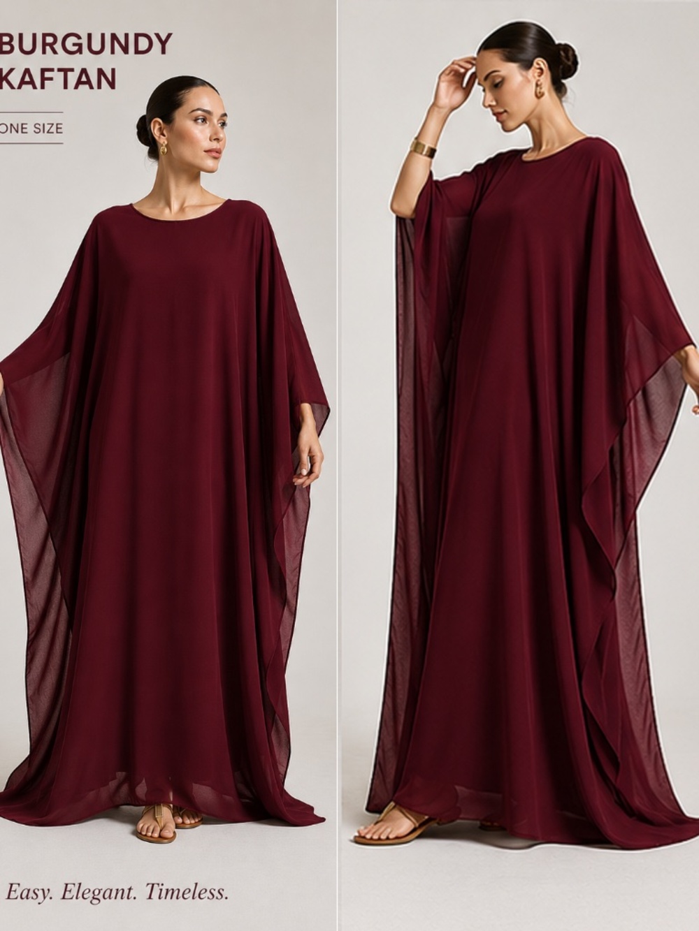 Burgundy Flowing Square Kaftan | One Size Resort Caftan - Picture 2 of 3
